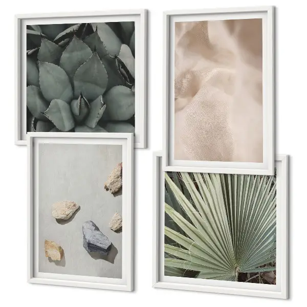 Wall art set of 4 stones wood and fabric textures