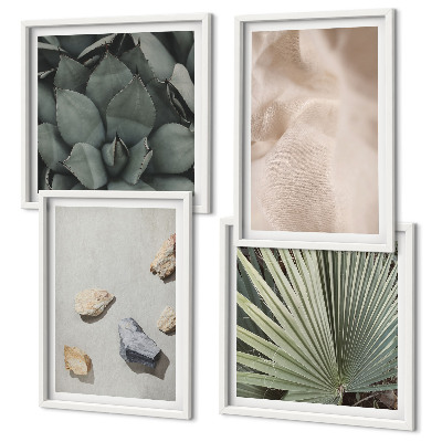 Set of 4 wall art pieces Stones wood fabric textures
