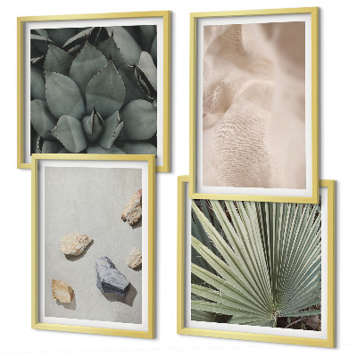 Set of 4 wall art pieces Stones wood fabric textures