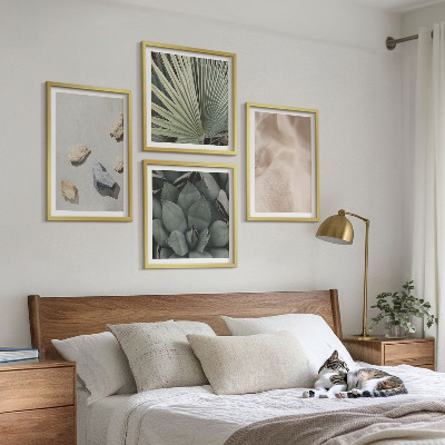 Set of 4 wall art pieces Stones wood fabric textures