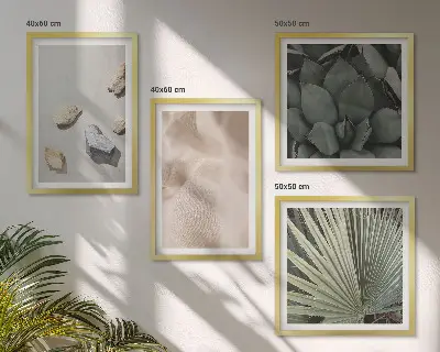 Wall art set of 4 stones wood and fabric textures