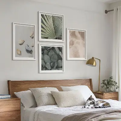 Wall art set of 4 stones wood and fabric textures