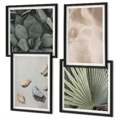 Wall art set of 4 stones wood and fabric textures