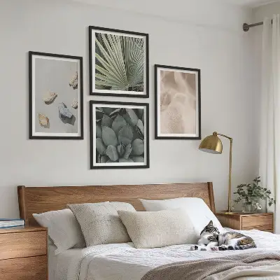 Wall art set of 4 stones wood and fabric textures