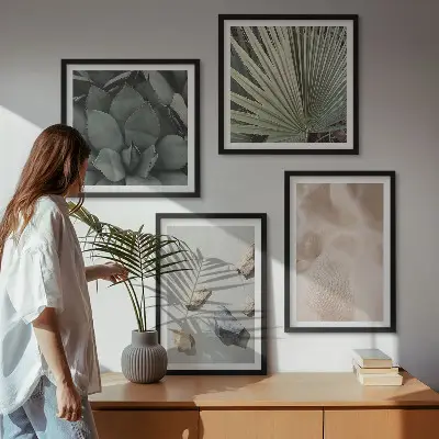 Wall art set of 4 stones wood and fabric textures
