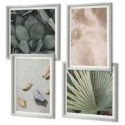 Wall art set of 4 stones wood and fabric textures