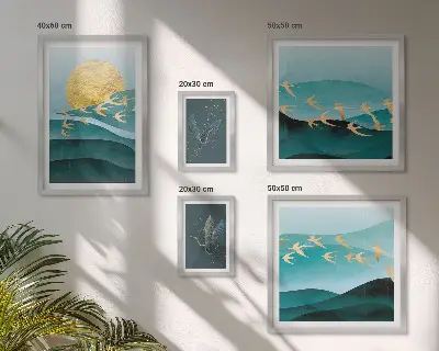 Set of 5 wall art pieces the harmony of birds and waves in a modern style