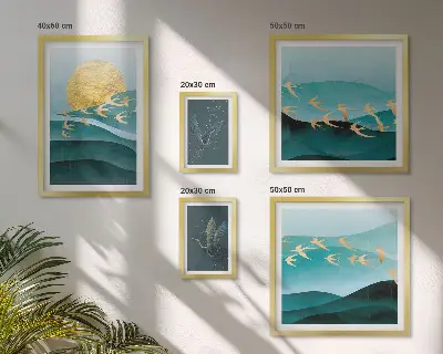 Set of 5 wall art pieces The harmony of birds and waves in a modern way