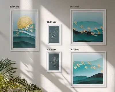 Set of 5 wall art pieces The harmony of birds and waves in a modern way