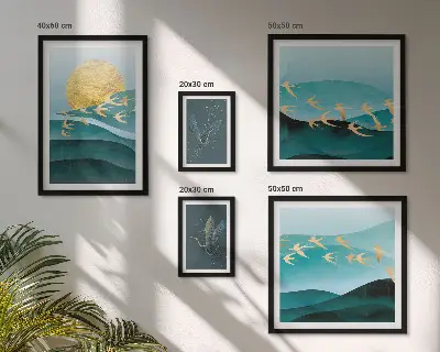 Set of 5 wall art pieces The harmony of birds and waves in a modern way