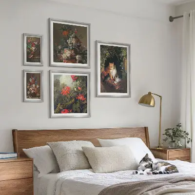 Framed photo set Floral cats vintage style