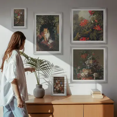 Framed photo set Floral cats vintage style