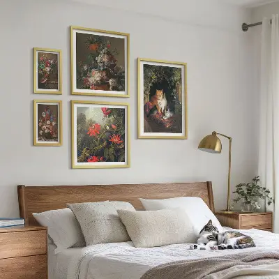 Framed photo set Floral cats vintage style