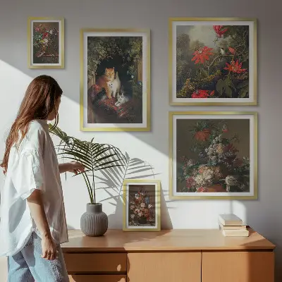 Framed photo set Floral cats vintage style