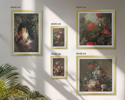 Floral cats vintage style framed photo set