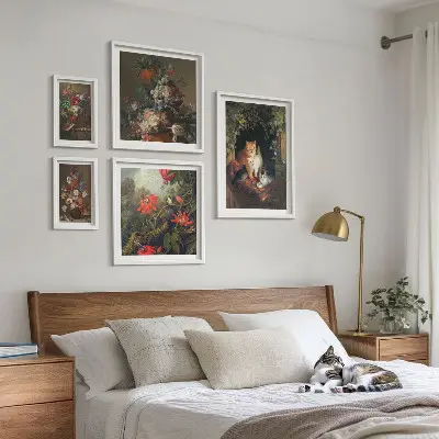 Floral cats vintage style framed photo set