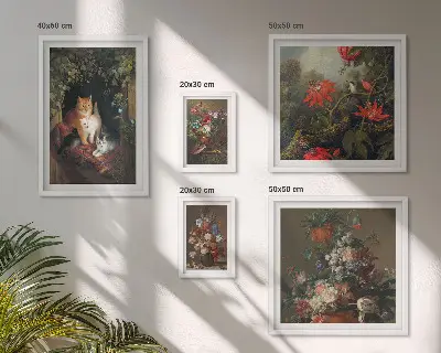 Floral cats vintage style framed photo set