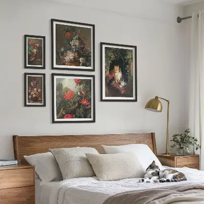 Floral cats vintage style framed photo set