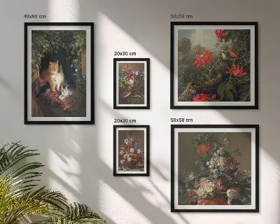 Framed photo set Floral cats vintage style