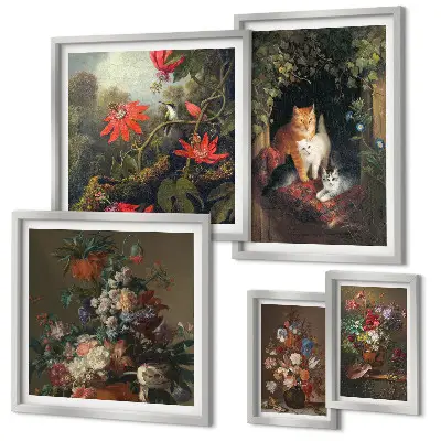 Floral cats vintage style framed photo set