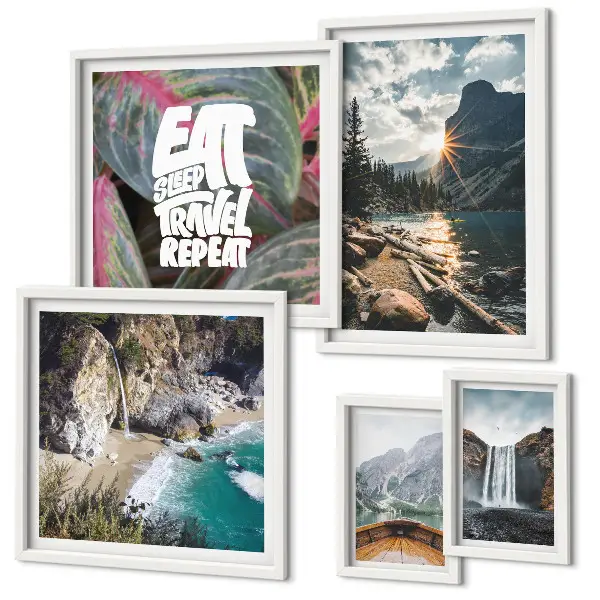 Set of 5 wall art pieces Landscapes of mountain waterfalls