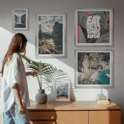 Set of 5 wall art pieces Landscapes of mountain waterfalls