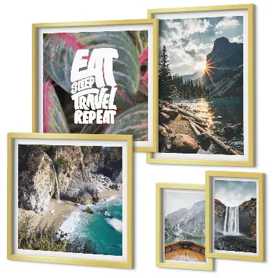 Set of 5 wall art pieces Landscapes of mountain waterfalls