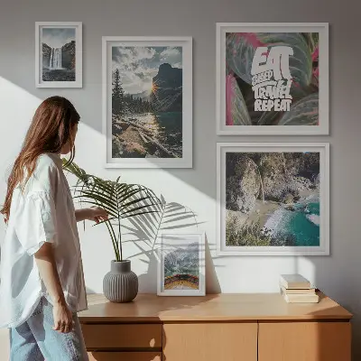 Set of 5 wall art pieces Landscapes of mountain waterfalls