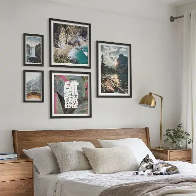 Set of 5 wall art pieces Landscapes of mountain waterfalls