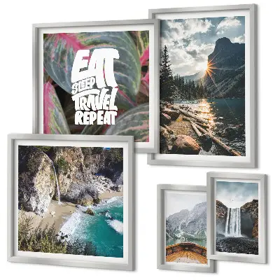 Set of 5 wall art pieces Landscapes of mountain waterfalls
