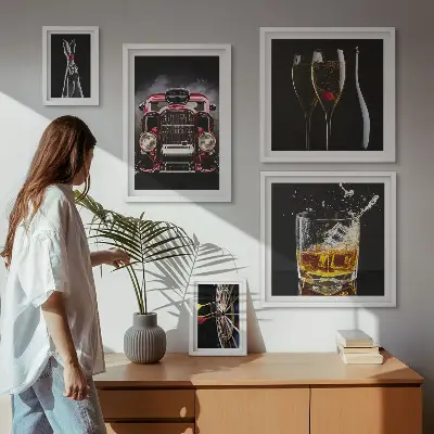 Gallery wall stylish retro car and drink theme set