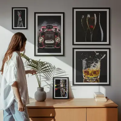 Gallery wall stylish retro car and drink theme set