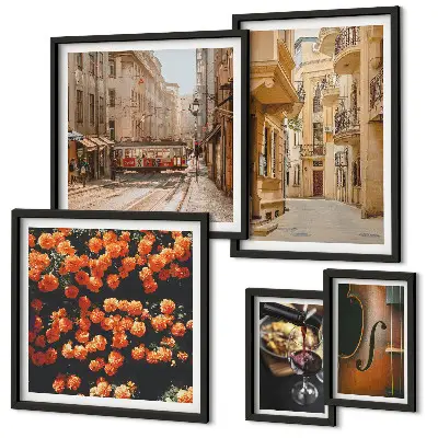 Set of 5 wall art pieces Charming streets of flavors