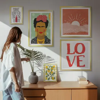 Gallery wall Boho style flowers woman