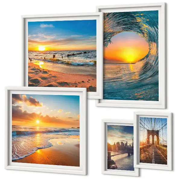 Set of 5 wall art pieces Sea sunsets city bridges