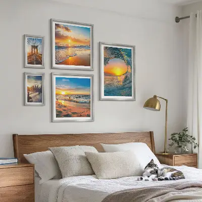 Set of 5 wall art pieces Sea sunsets city bridges