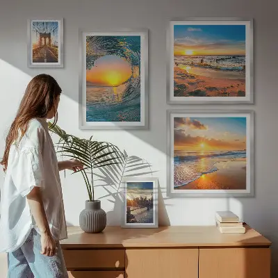 Set of 5 wall art pieces Sea sunsets city bridges