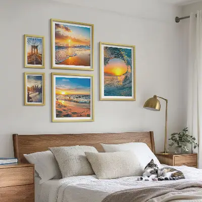 Set of 5 wall art pieces Sea sunsets city bridges