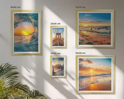 Set of 5 wall art pieces Sea sunsets city bridges