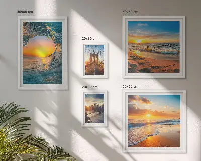 Set of 5 wall art pieces featuring sea sunsets and city bridges