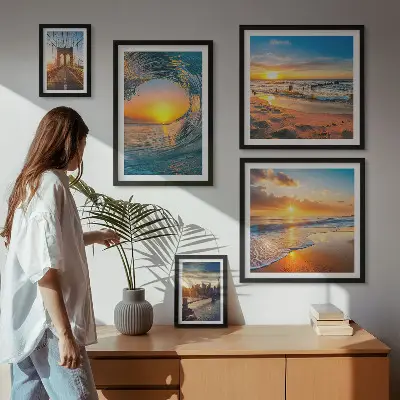 Set of 5 wall art pieces Sea sunsets city bridges