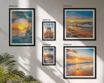 Set of 5 wall art pieces Sea sunsets city bridges