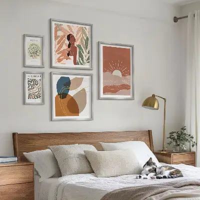 Set of 5 wall art pieces Boho style plant abstract motifs