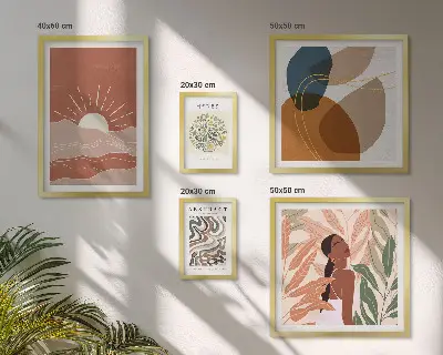 Set of 5 wall art pieces Boho style plant abstract motifs