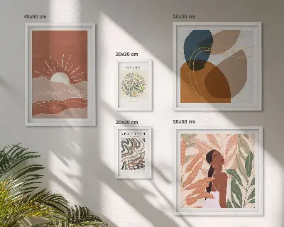 Set of 5 wall art pieces Boho style plant abstract motifs