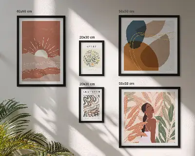 Set of 5 wall art pieces Boho style plant abstract motifs