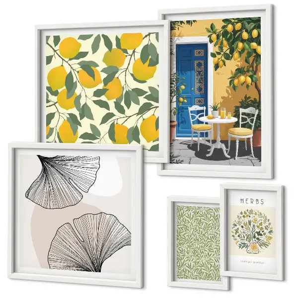 Set of 5 wall art pieces Stylish plant motifs