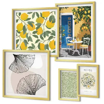 Set of 5 wall art pieces with stylish plant motifs