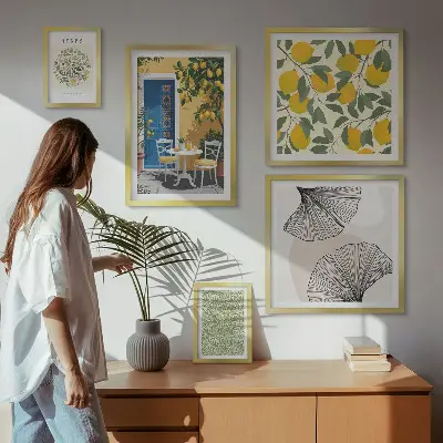 Set of 5 wall art pieces with stylish plant motifs