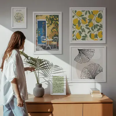 Set of 5 wall art pieces with stylish plant motifs